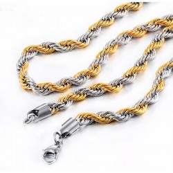 Collar de acero inoxidable bitono con eslabones entrelazados en color oro y plata de 6 milímetros de ancho.
