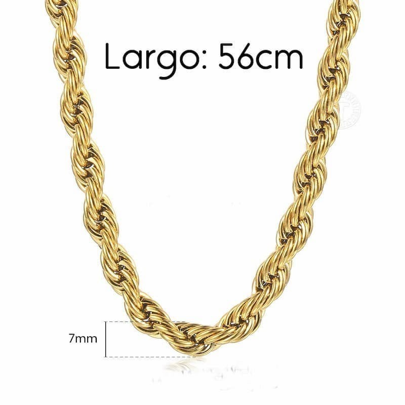 Cadena de diseño salomónico con trenzado helicoidal de acero inoxidable chapado en oro de 18 quilates.
