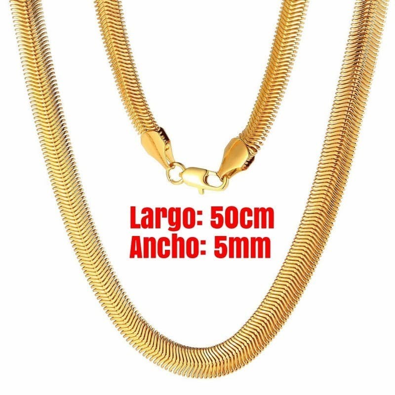 Collar de acero inoxidable con baño de oro de 18 quilates, diseño de malla plana tipo serpiente de 5 mm de ancho.