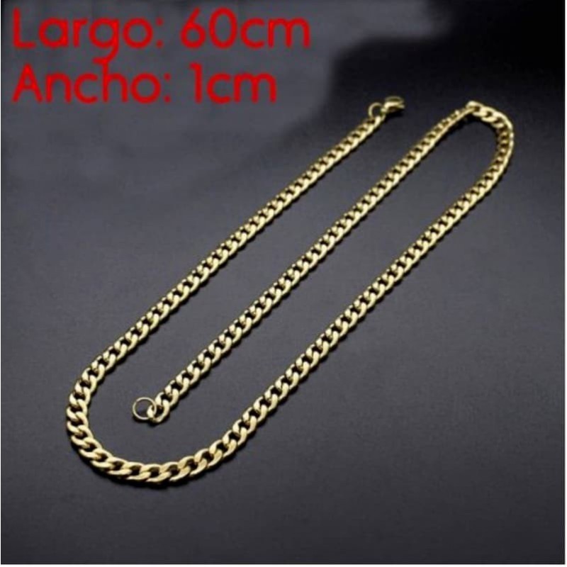 Cadena de eslabones anchos fabricada en acero inoxidable con baño de oro de 14 quilates y 1 centímetro de grosor.