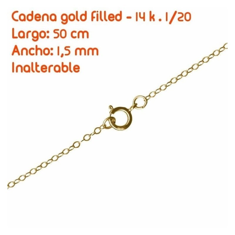 Cadena fina para mujer fabricada con auténtico acabado de oro Gold Filled de 14 quilates, 1,5 mm de grosor y 50 cm de largo.