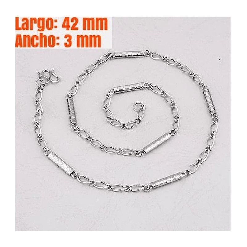 Cadena de eslabones para mujer fabricada en acero inoxidable quirúrgico de 42 cm de longitud con acabado pulido.