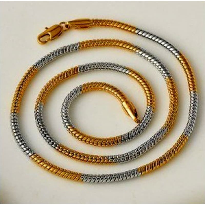 Cadena de acero inoxidable para mujer con diseño bitono en color oro y plata, 45 cm de longitud.