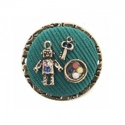 Broche decorativo para mujer con forma de robot articulado adornado con cristales brillantes de alta calidad.