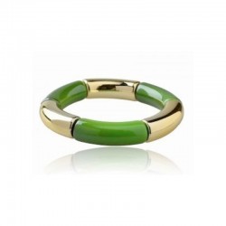 Pulsera de eslabones de acero inoxidable combinados con piezas de acrílico en dos tonos.