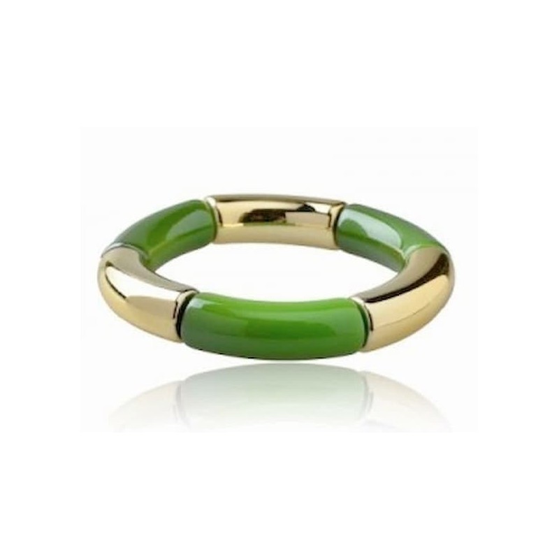 Pulsera de eslabones de acero inoxidable combinados con piezas de acrílico en dos tonos.