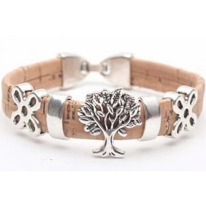 Pulsera ecológica de corcho y zamac con acabado plata envejecida