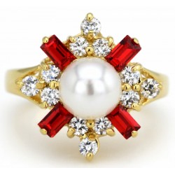 Anillo chapado con perla y piedras