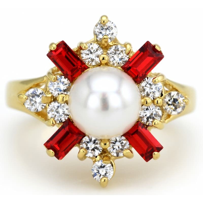 Anillo chapado con perla y piedras