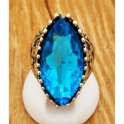 Anillo de acero inoxidable con piedra oval azul