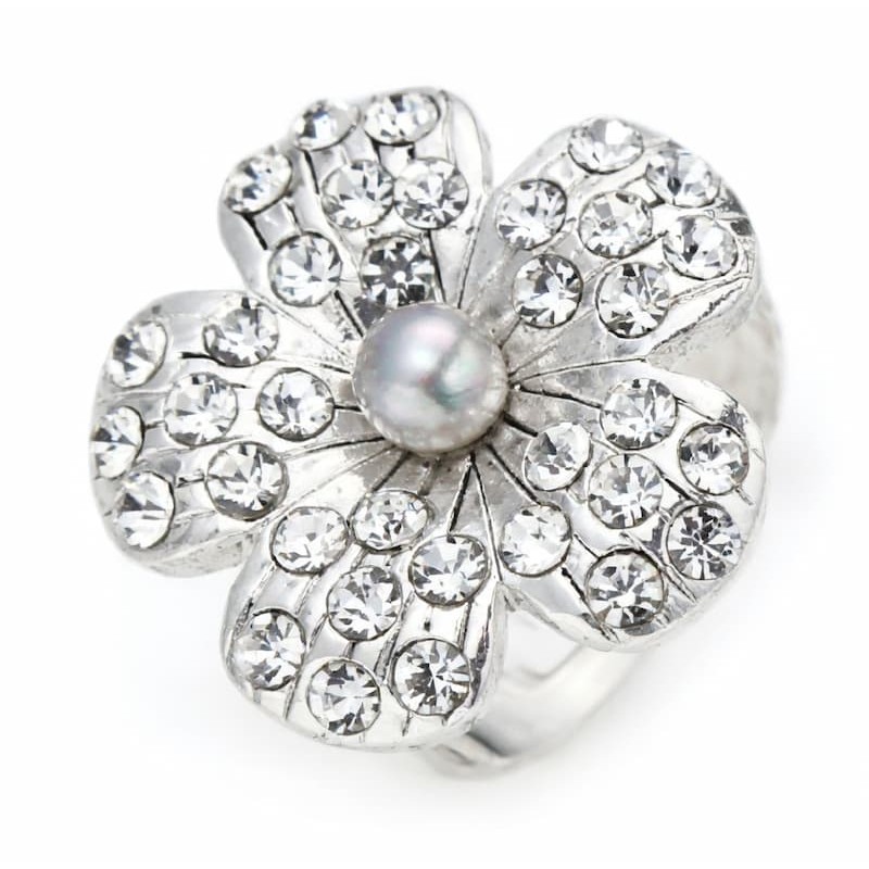 Anillo ajustable bañado en plata con piedras