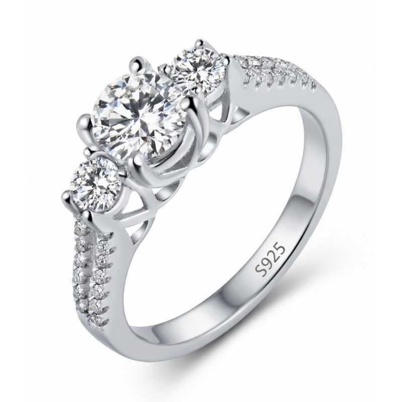 Anillo de aniversario para mujer chapado en plata con un circón central