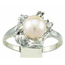 anillo de mujer bañado en plata con perla y piedras