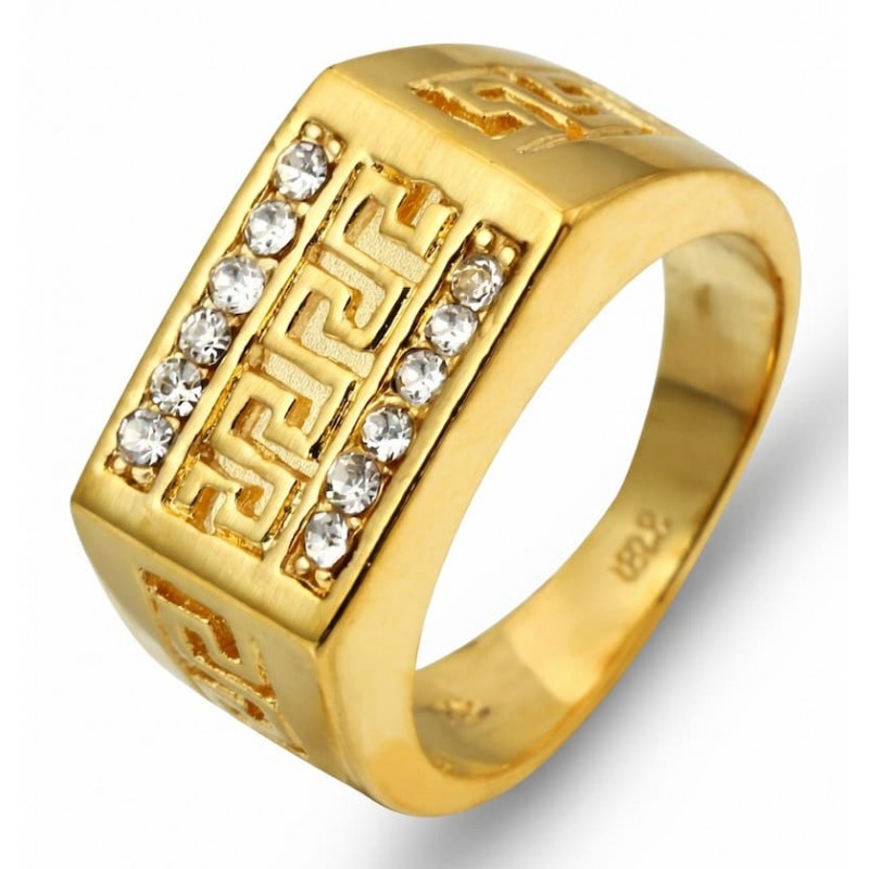 Anillo de oro para hombre con diseño chapado de guarda griega