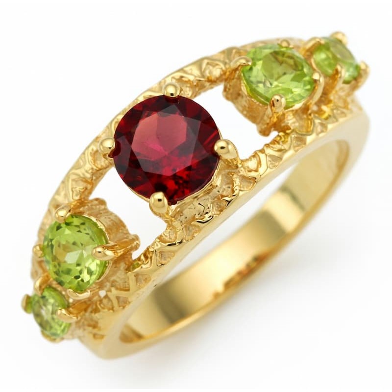 Alianza de mujer en plata de ley 925 con piedras naturales de granate y peridoto