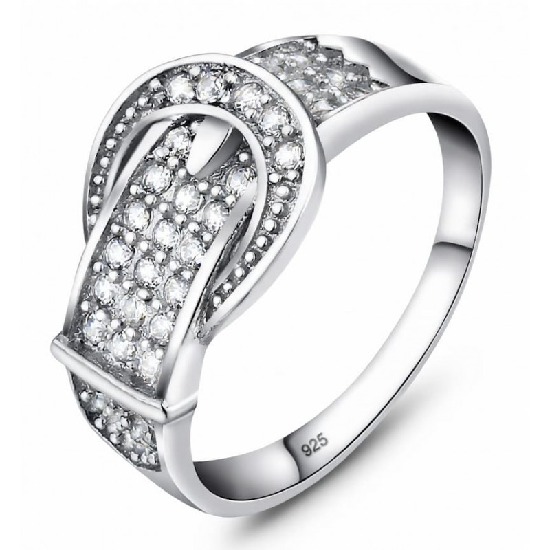 Anillo de mujer en plata de ley 925 con diseño de hebilla