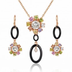 Conjunto de collar y pendientes con piedras multicolor