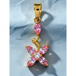Colgante para mujer en forma de flor con pétalos de cristal rosa y montura de acero chapada en oro de 14 quilates.