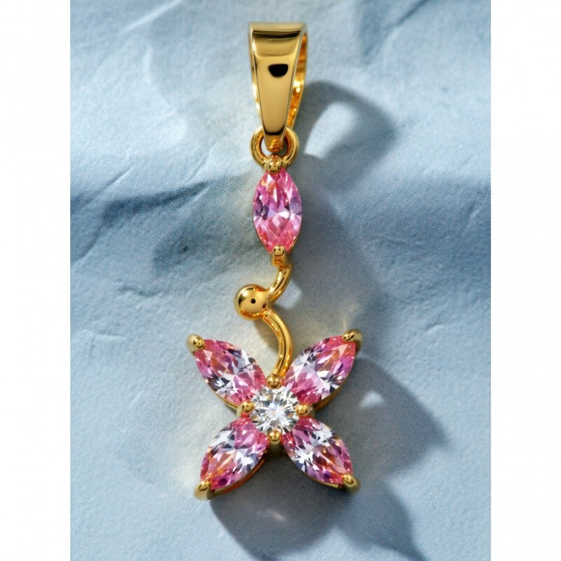 Colgante para mujer en forma de flor con pétalos de cristal rosa y montura de acero chapada en oro de 14 quilates.