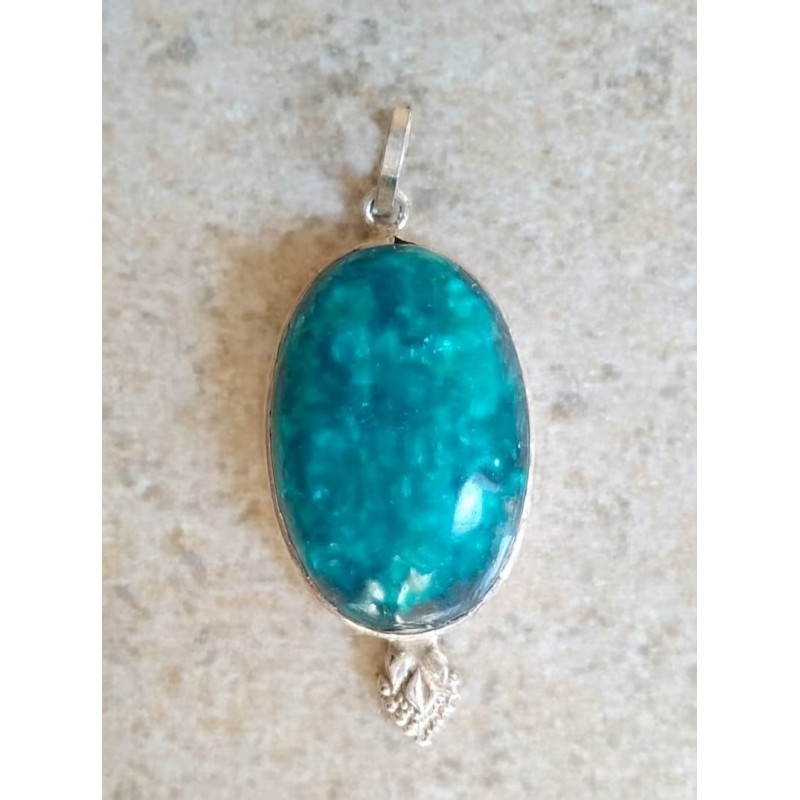 Colgante de acero chapado en plata con piedra azul