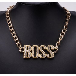 Collar de cadena dorada para hombre estilo hip hop con letras BOSS