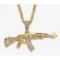 Collar para hombre de estilo hip hop con colgantes de rifles AK47 y UZI