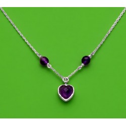 Collar de plata de ley 925 con tres piedras amatista de color púrpura
