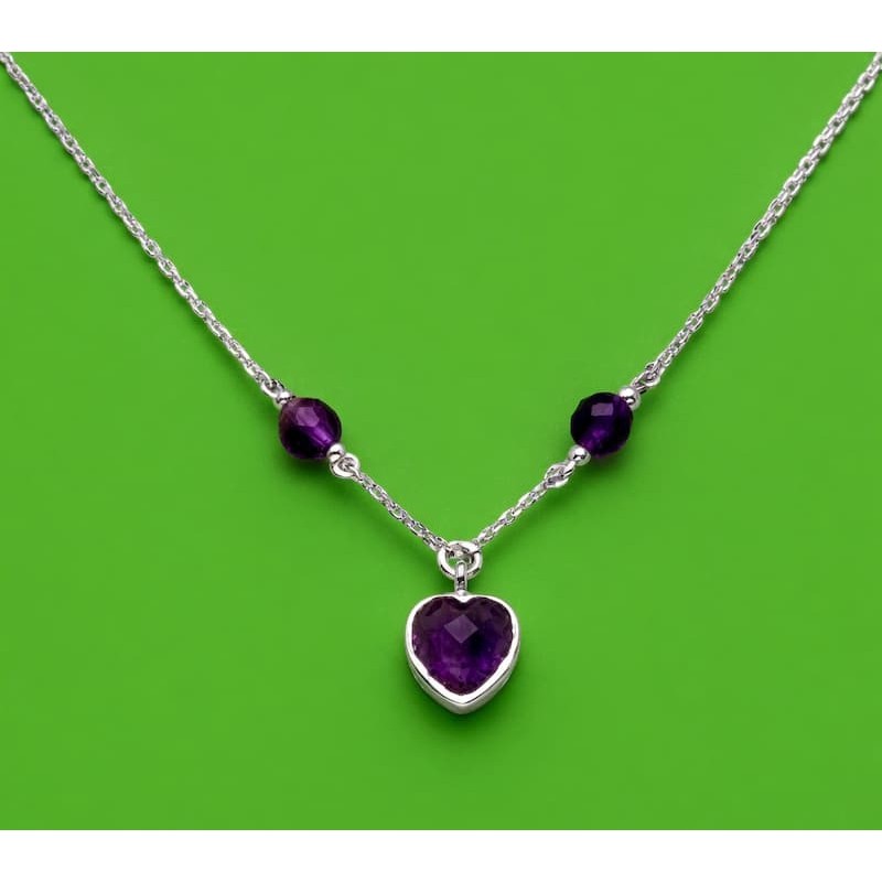 Collar de plata de ley 925 con tres piedras amatista de color púrpura