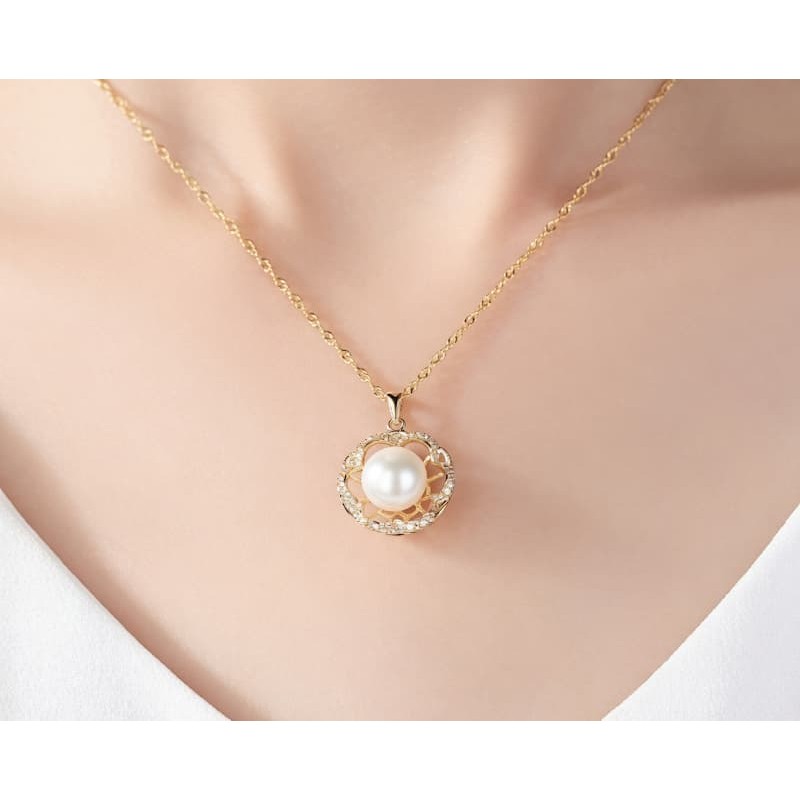 Collar plata 925 chapado oro 18k con perla blanca y circonias