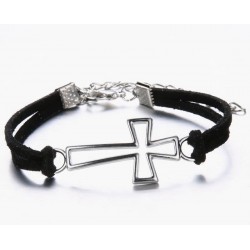 Pulsera de cuero negro trenzado