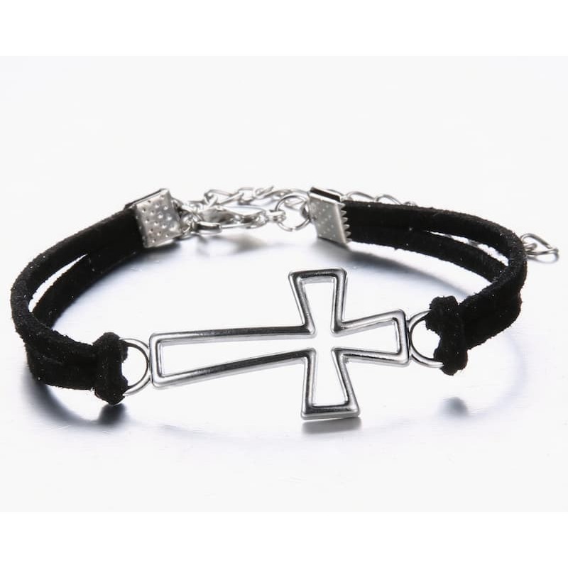 Pulsera de cuero negro trenzado