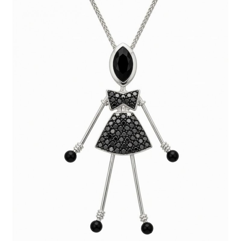 Collar de mujer con colgante muñeca de 9,5 cm de largo acabado plata envejecida