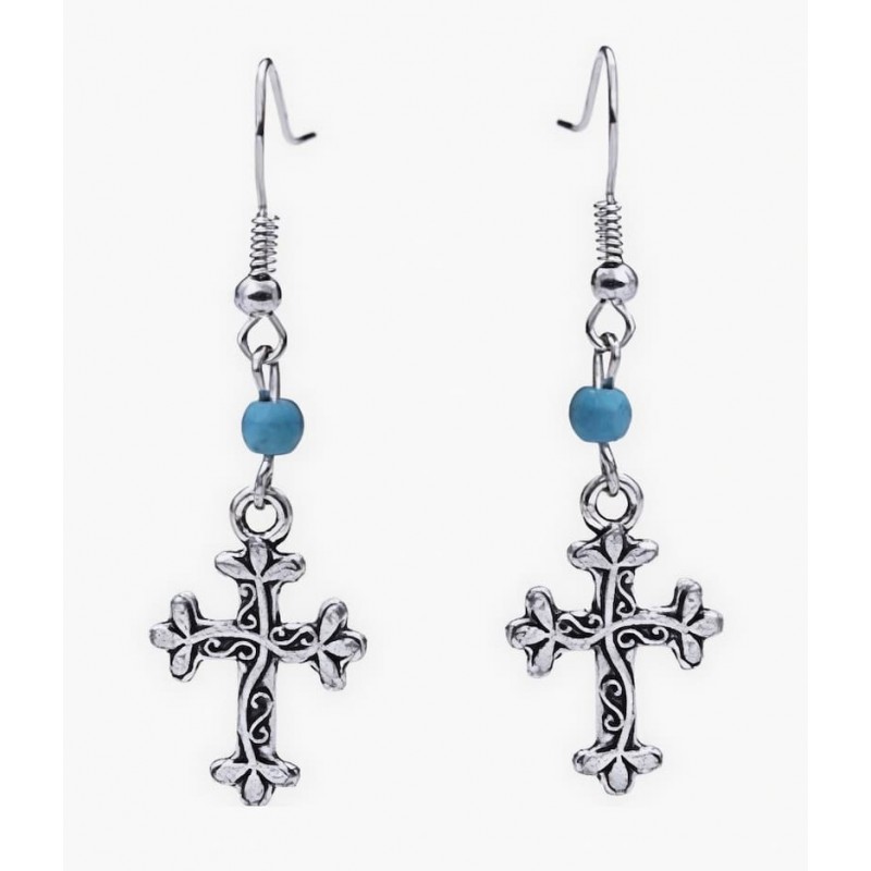 Pendientes chapados en plata con cruz