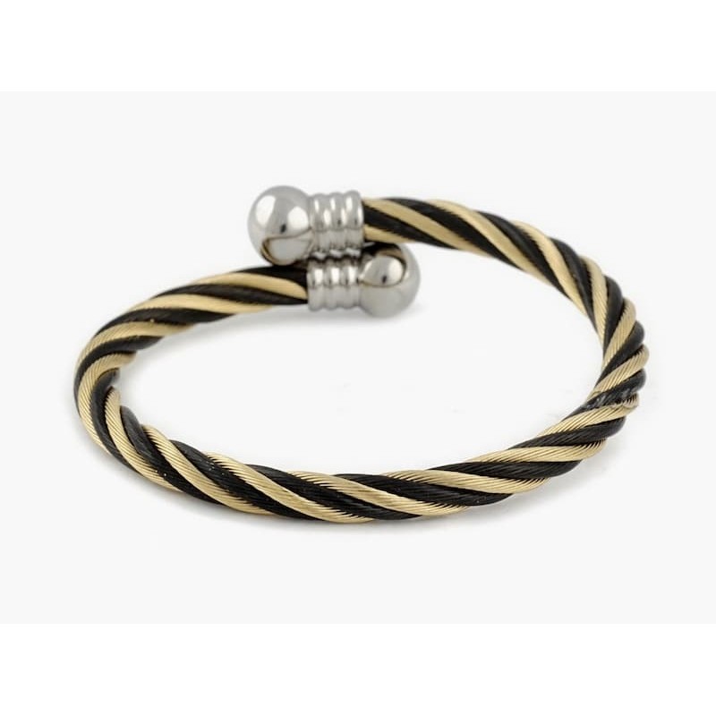 Pulsera para mujer con diseño trenzado en acero inoxidable de dos colores (dorado y plateado)