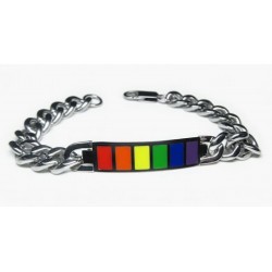 Pulsera de acero inoxidable para hombre con placa esmaltada en los colores de la bandera del orgullo.