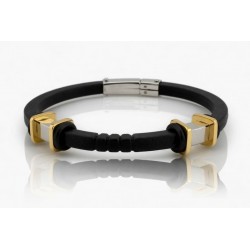 Pulsera para hombre con correa de goma negra y detalles centrales en acero inoxidable