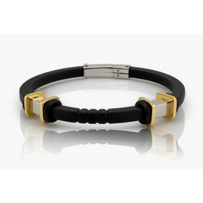 Pulsera para hombre con correa de goma negra y detalles centrales en acero inoxidable