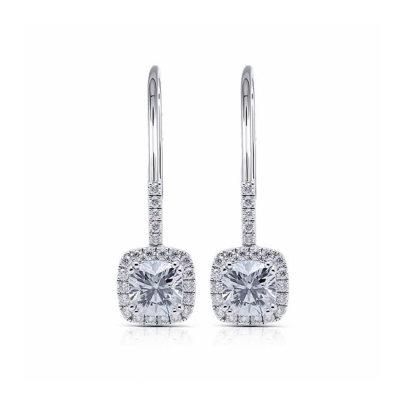 Pendientes de plata de ley 925 con piedra central Moissanita y cristales blancos